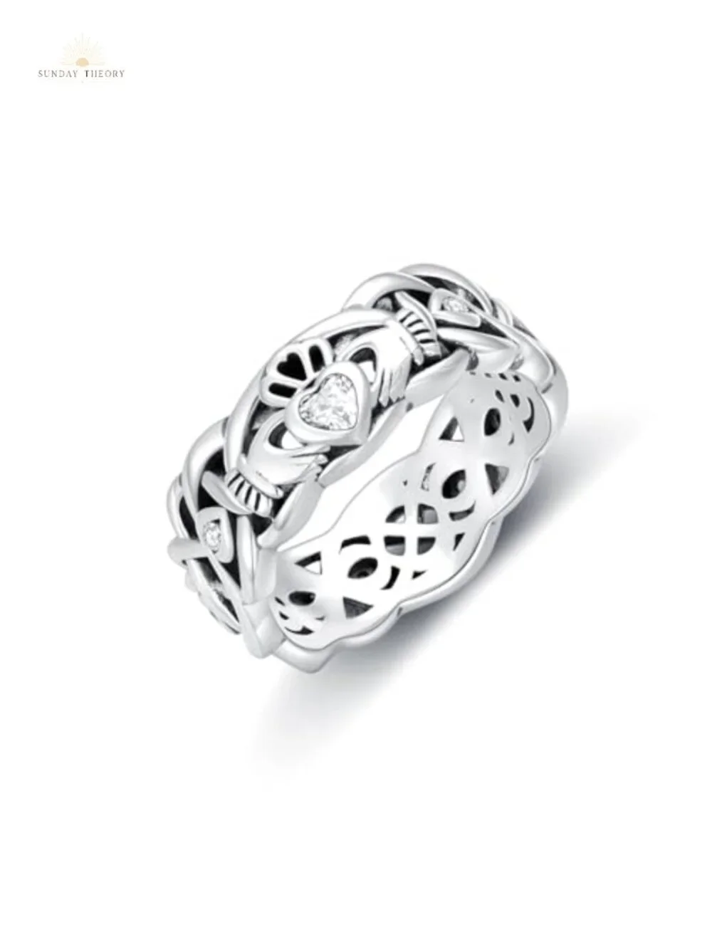 Sterling Silver Claddagh Ring with April Birthstone Irish Promise Ring